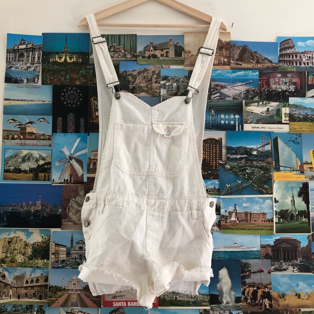 Free people white denim overalls